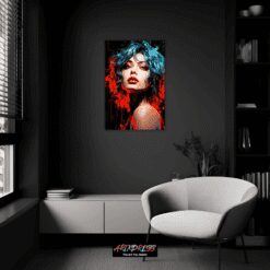 A Woman With Blue Hair & Red Paint | Metal Poster