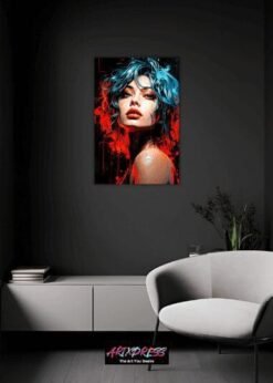 A Woman With Blue Hair & Red Paint | Metal Poster