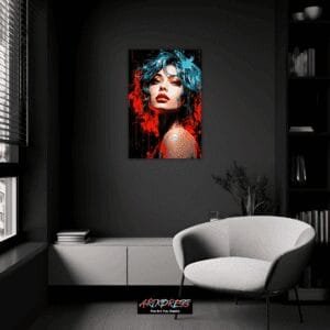 A Woman With Blue Hair & Red Paint | Metal Poster