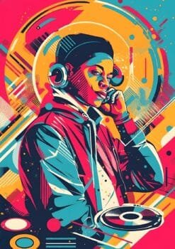 DJ With Turntables & Headphones Metal Poster