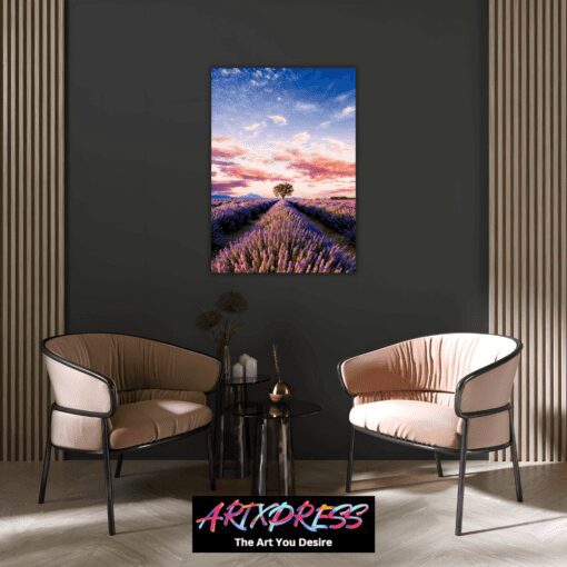 Lavender Field Sunset Metal Poster