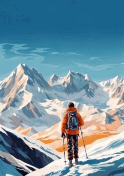 Skiing In The Mountains Metal Poster