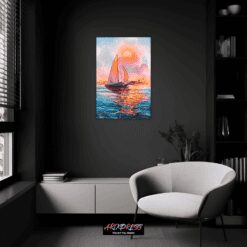 Sail Boat At Sunset | Metal Poster