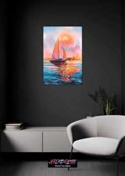 Sail Boat At Sunset | Metal Poster