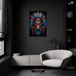 Skull Wearing An Indian Chieftain | Metal Poster