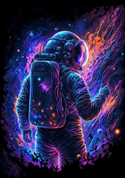 Astronaut Blacklight Illustration Metal Poster