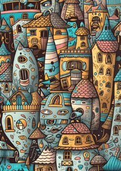 Colorful Houses Illustration Metal Poster