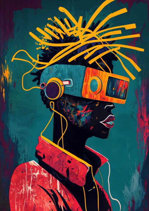 Black Man With VR Illustration Metal Poster