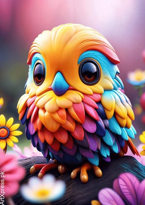 Colorful Bird Illustration Metal Poster