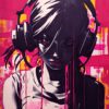 Girl In Headphone Illustration Metal Poster