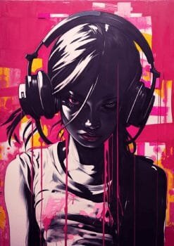 Girl In Headphone Illustration Metal Poster