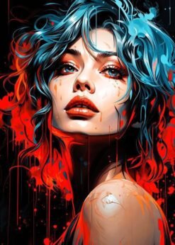 A Woman With Blue Hair & Red Paint | Metal Poster