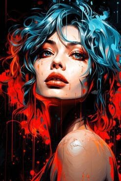 A Woman With Blue Hair & Red Paint | Metal Poster