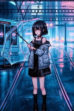 Anime Girl With Umbrella | Metal Poster