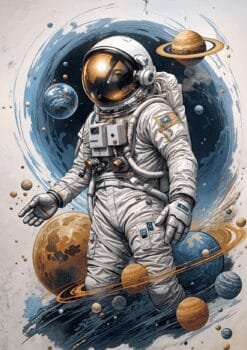 Astronaut Exploring Planets Metal Poster