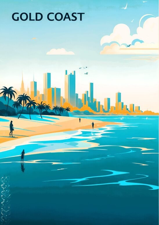 Australia Gold Coast Skyline Metal Poster