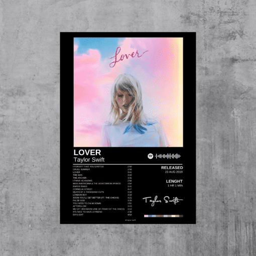 Taylor Swift (Lover Album Cover)-Black Metal Poster