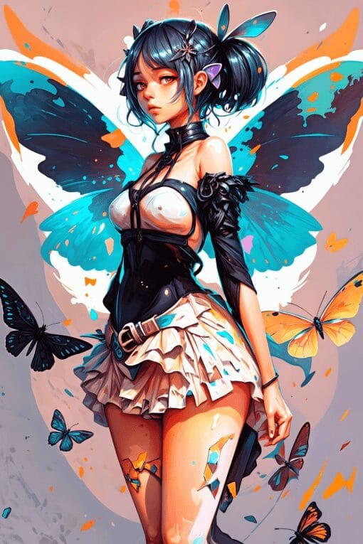 Butterfly Wings Anime Girl | Metal Poster