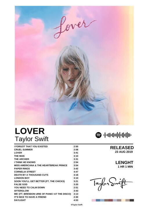 Taylor Swift (Lover Album Cover)-White Metal Poster