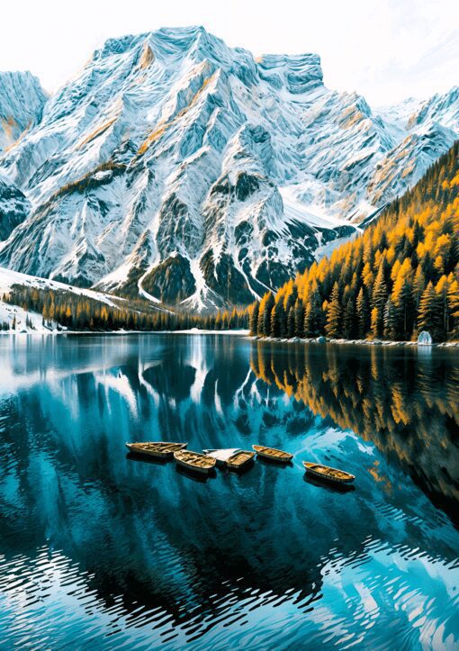 Lago Di Braies Lake Metal Poster