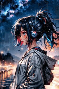 Rainy Road Serenade Anime Girl | Metal Poster