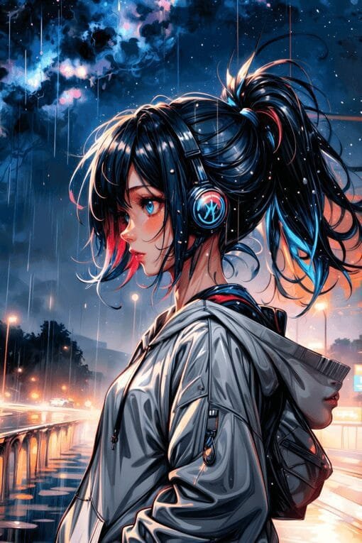 Rainy Road Serenade Anime Girl | Metal Poster