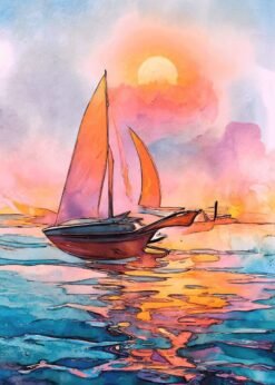 Sail Boat At Sunset | Metal Poster