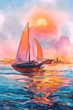 Sail Boat At Sunset | Metal Poster