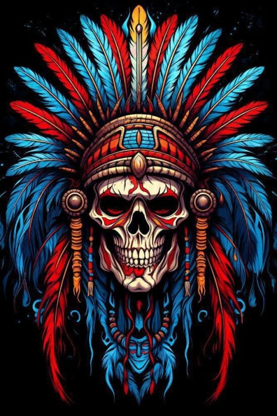 Skull Wearing An Indian Chieftain | Metal Poster
