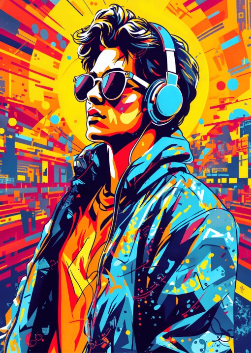 Man With Headphones Metal Poster