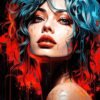 A Woman With Blue Hair & Red Paint | Metal Poster