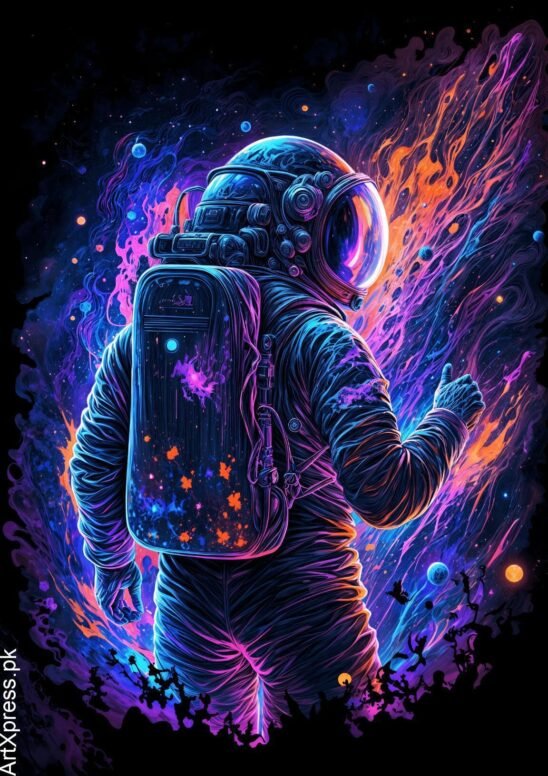Astronaut Blacklight Illustration Metal Poster