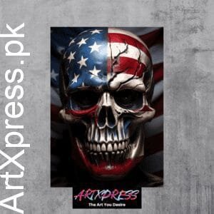Skull With American Flag Metal Poster