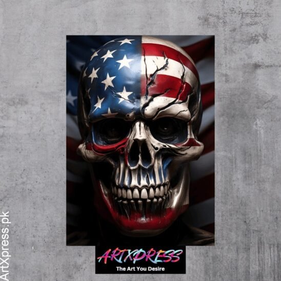 Skull With American Flag Metal Poster
