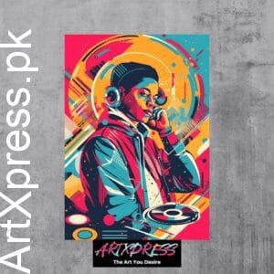 DJ With Turntables & Headphones Metal Poster