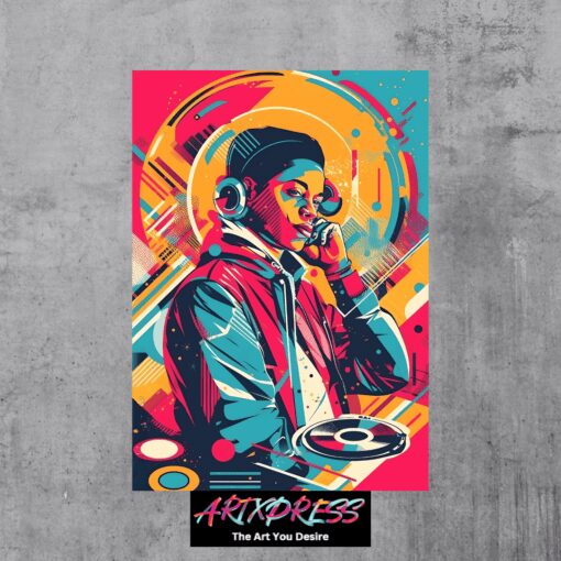 DJ With Turntables & Headphones Metal Poster