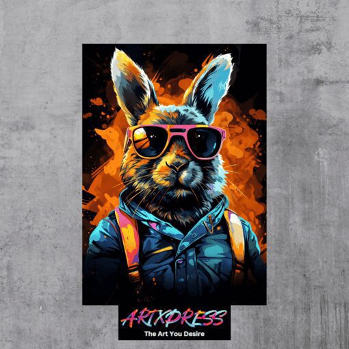 Funny Rabbit With Glasses Metal Poster