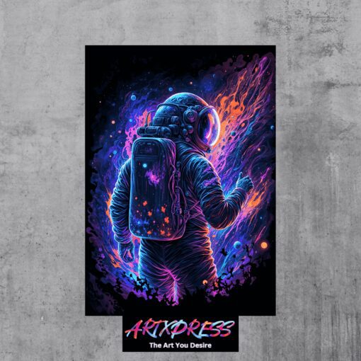 Astronaut Blacklight Illustration Metal Poster