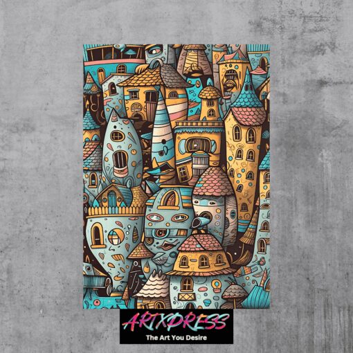 Colorful Houses Illustration Metal Poster