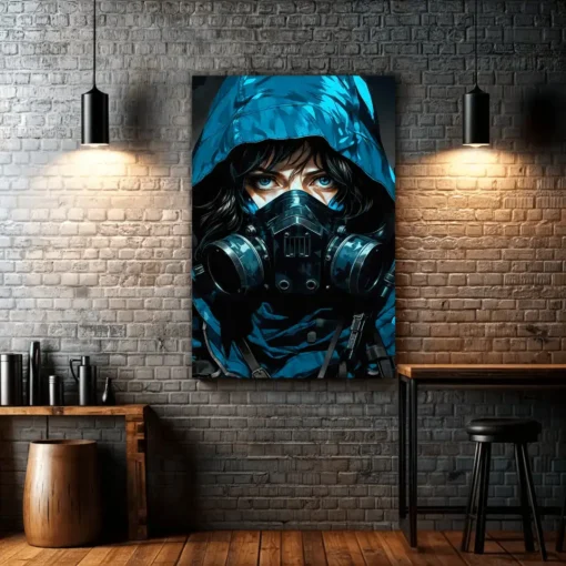 Eerie Silhouette Man Clad in Gas Mask | Metal Poster