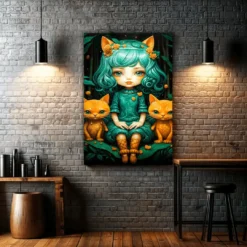 Little Girl with Two Bears | Metal Poster