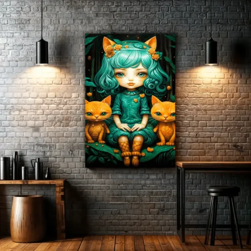 Little Girl with Two Bears | Metal Poster