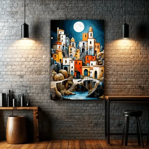 Moon Light Over the Village | Metal Poster