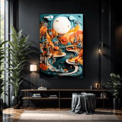 River And A Full Moon | Metal Poster