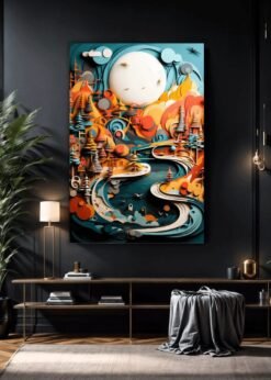 River And A Full Moon | Metal Poster
