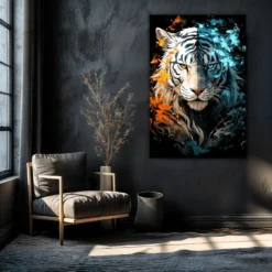 Tigers White And Electric Blue Tones | Metal Poster