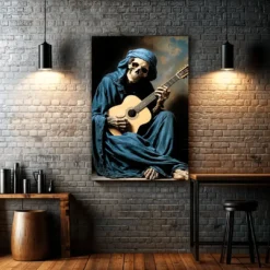 Seated Playing His Guitar | Metal Poster