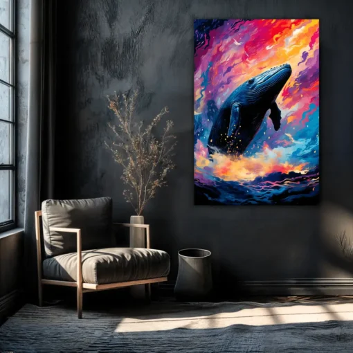 Blue Whale Abstract Form Style In The Sea | Metal Poster