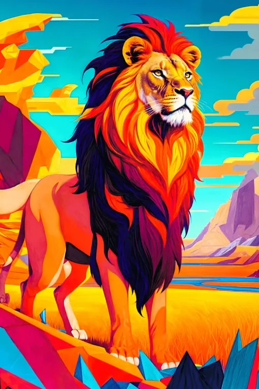 A Lion Against Stunning African Sun | Metal Poster