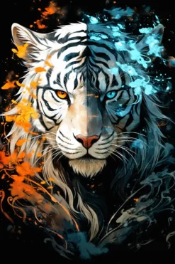 Tigers White And Electric Blue Tones | Metal Poster